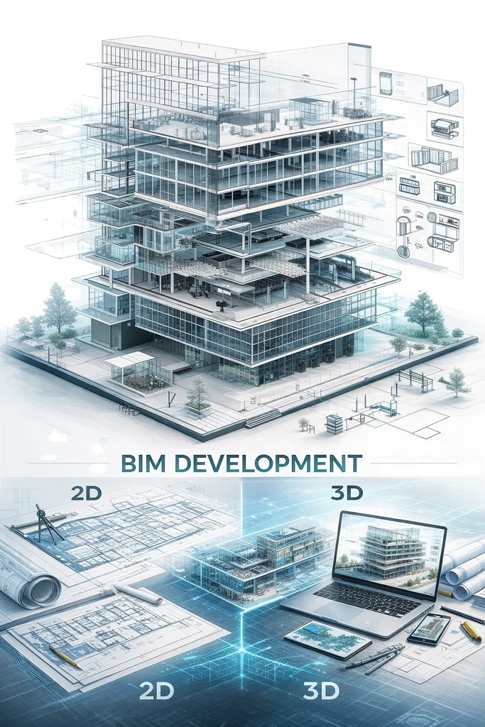 BIM development from 2D drawings to a 3D model
